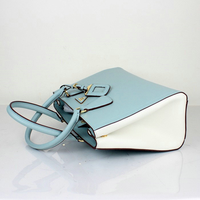 2014 Prada Saffiano Leather Tote Bag for sale BN2438 lightblue & white
